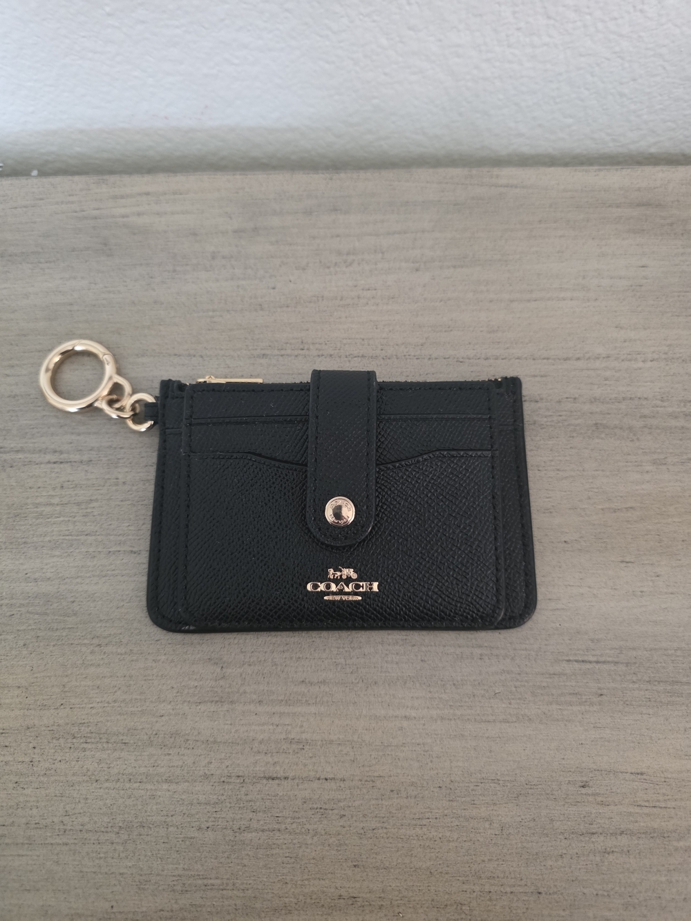 Coach Black Leather Card Case Keychain